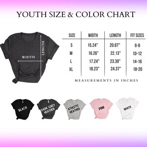 the youth size and color chart for a t - shirt
