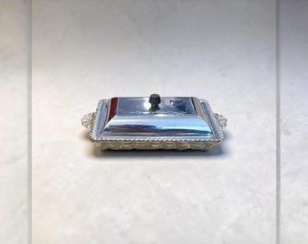 Vintage silverpläterad glaskaviar serveringsskål med lock