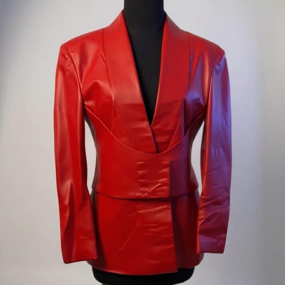Lee's Custom Tailor Women's Leather Jacket Red, Size Small View 2