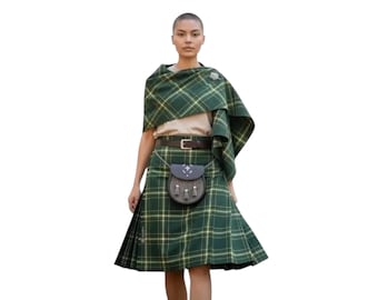 Handmade Scottish Men's Kilt Irish Green Tartan & Sporran Waist 32 Length 24"