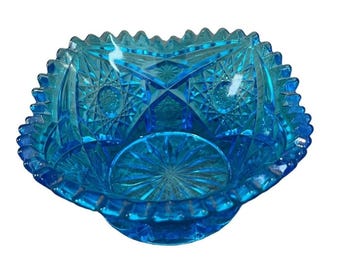 Vintage LE Smith Glas Heritage Knappar & Rosetter Hexagon Skål Blå Skål Godis