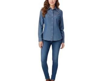 Handgjord skjortkavaj i westernstil från 70-talet i denim, storlek S