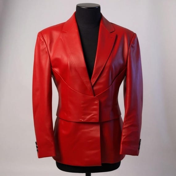 Lee's Custom Tailor Women's Leather Jacket Red, Size Small View 3