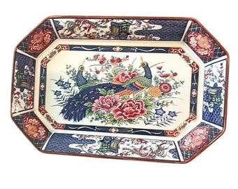 Bandeja rectangular octogonal de porcelana Vintage Oriental Trading CO.