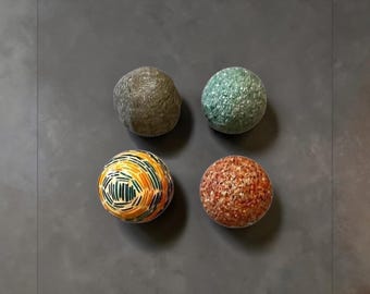 Set Of 4 Mosaic 4" Ceramic Orb SphereTeal Green Neutral Tone Glass Beads, NEW