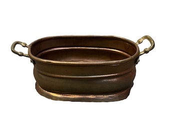 Vintage Small Copper Boiler w/ Brass Handles ~ Patina, Doll House? 7 1/8"L