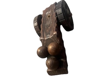 Vintage Spanish Inquistion  18"Display Decor Solid Carved Wood Wheeled