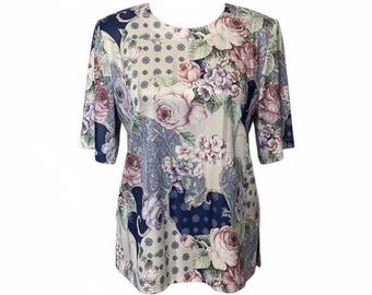 Vintage Top Notch damblus med kort ärm och blommig pullover, storlek 12