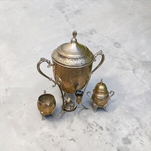 Vintage verzilverde pot met deksel/suikerpot op voet koffie-/theedispenser creamer