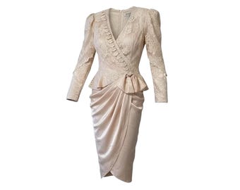 Vintage Scott McClintoc Women's Blush Victorian Lace Formal/ Faux Wrap Dress