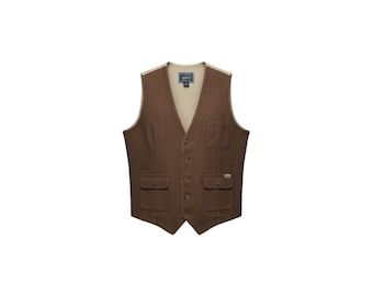 Woolrich Olive Herringbone Wool Blend Men's XL Vest With Multiple Cargo Pockets