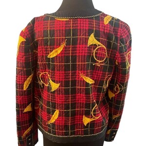 Vintage Adrianna Papell Women's Silk Quilted Plaid Horn Baroque Jacket, Size 10 image 4