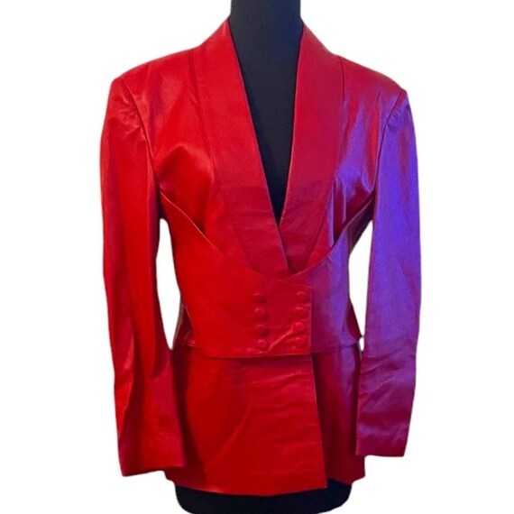 Lee's Custom Tailor Women's Leather Jacket Red, Size Small View 4