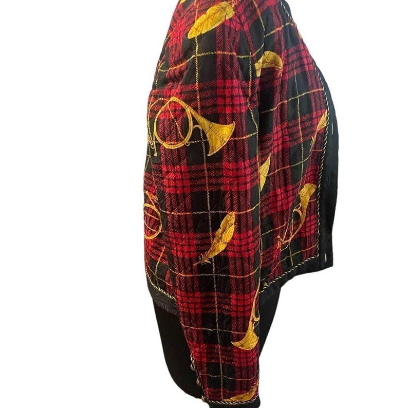 Vintage Adrianna Papell Women's Silk Quilted Plaid Horn Baroque Jacket, Size 10 image 5