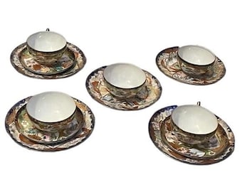 Vintage japansk chokladkopp Geisha flicka tekopp och fat benporslin Japan