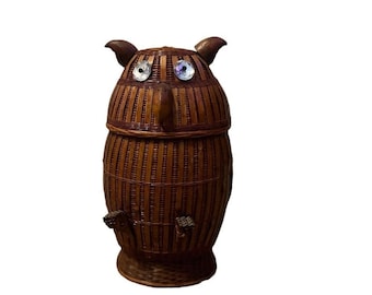 Vintage jaren 70 Shanghai Handicrafts Owl met deksel figurale manddoos