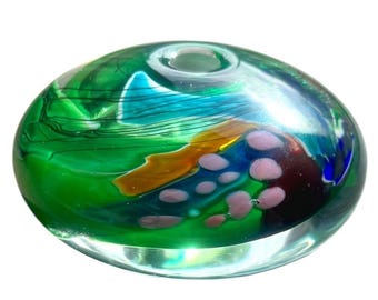 Pisapapeles de cristal plano Robert Burch, burbujas controladas, remolino, 8,9 cm (3 1/2"), firmado '95