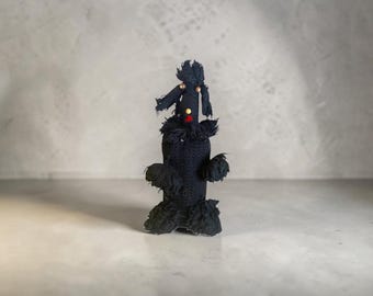 Mid Century Black Crocheted POODLE BOTTLE COVER