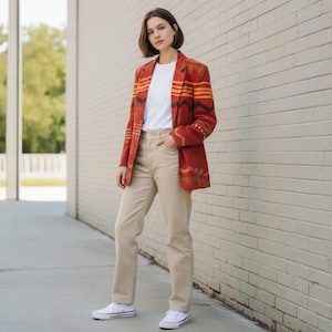 Vintage Linda Allard for Ellen Tracy Saffron Red Orange Brown Abstract Pattern