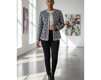 Vintage Nipon damestopje nachtblauw/zilver met kralen en pailletten, maat Large