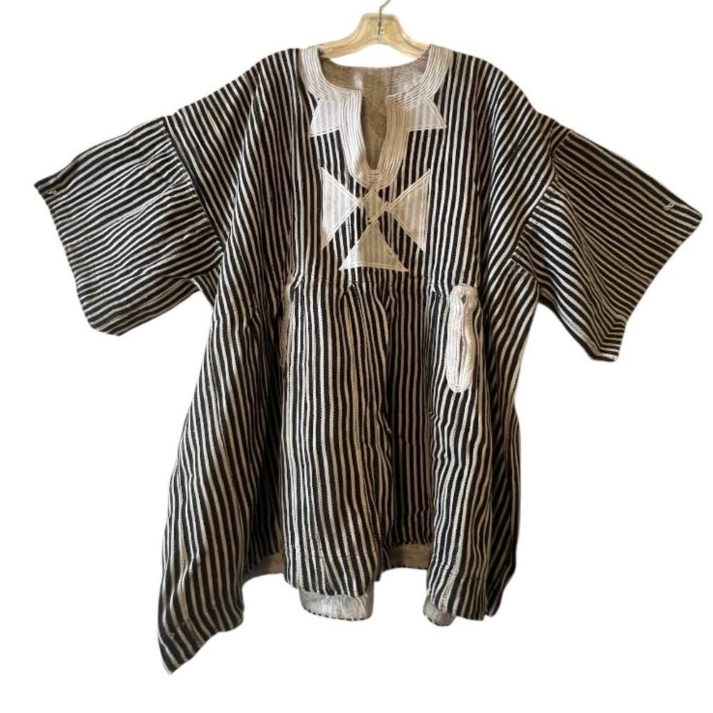 Traditional UNISEX Ghanaian Hand- Woven Blue & White Stripes Smock