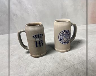 Set Of Hofbräuhaus & Brauerei Michaelsberg Brewery Salt-Glazed Steins Stoneware