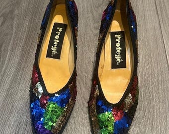 Tacones Vintage Protege multicolor con lentejuelas, talla 7.5 M