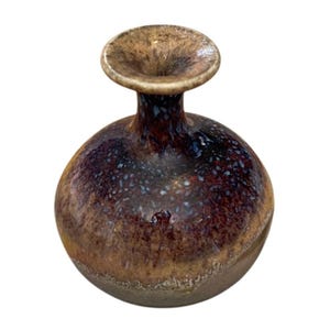 Signed Tiny Flat Earth Pottery Glaze Multicolor Bud Vase