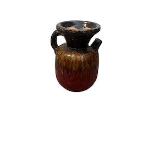 Vaso de cerâmica estilo lava alemã com alça e esmalte degradê marrom-avermelhado, 23 cm (9")