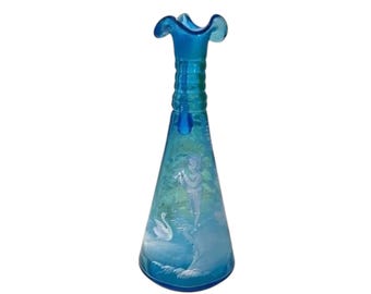 Hand Blown/ Hand Painted Glass Decanter With Handle, Blue