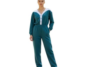 Combi-short vintage Remo Classics California vert et blanc pour femmes, taille M