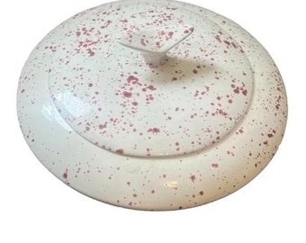 Droppglasyr Burg & White Vintage Mid Century Art Handgjord Keramik Skål Med Lock