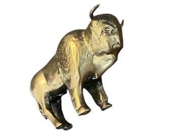 Escultura de figura de bisonte toro de bronce antiguo sin marca - Pesada