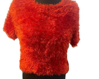 Vintage kritstrecksrandig fluffig orange blus en storlek