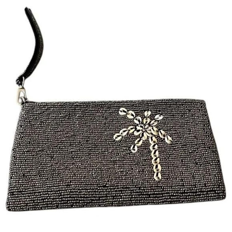 Vintage Tommy Bahama Beaded Mother Of Pearl Clutch Purse Handbag Tropical Design image 2