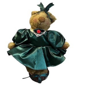 dancing bear green dress Emerald Green with gold last teddy bear for quinceanera