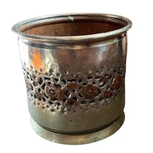 Hand-chiseled and embossed silver-plated copper vase holder
