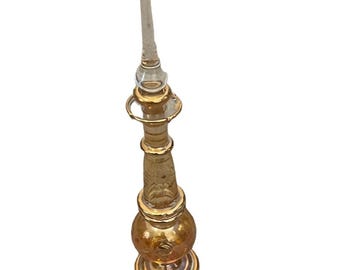 Vintage Handmade Egyptian Glass Peach Perfume 10" Bottle With Stopper