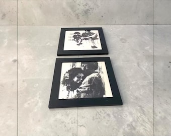 Set Of  2 Aldo Luongo Charcoal Lithograph Framed Sketch From His Lovers Series.