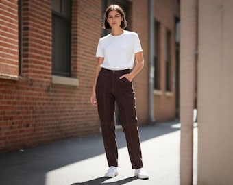 Bolso unisex de cuero marrón vintage I.O.U. de calidad, talla 32, estilo retro europeo.