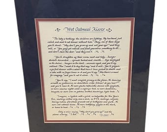 Kalligrafitryck av Laura Leiden, förseglad, oramad - "Våta havregrynskyssar"