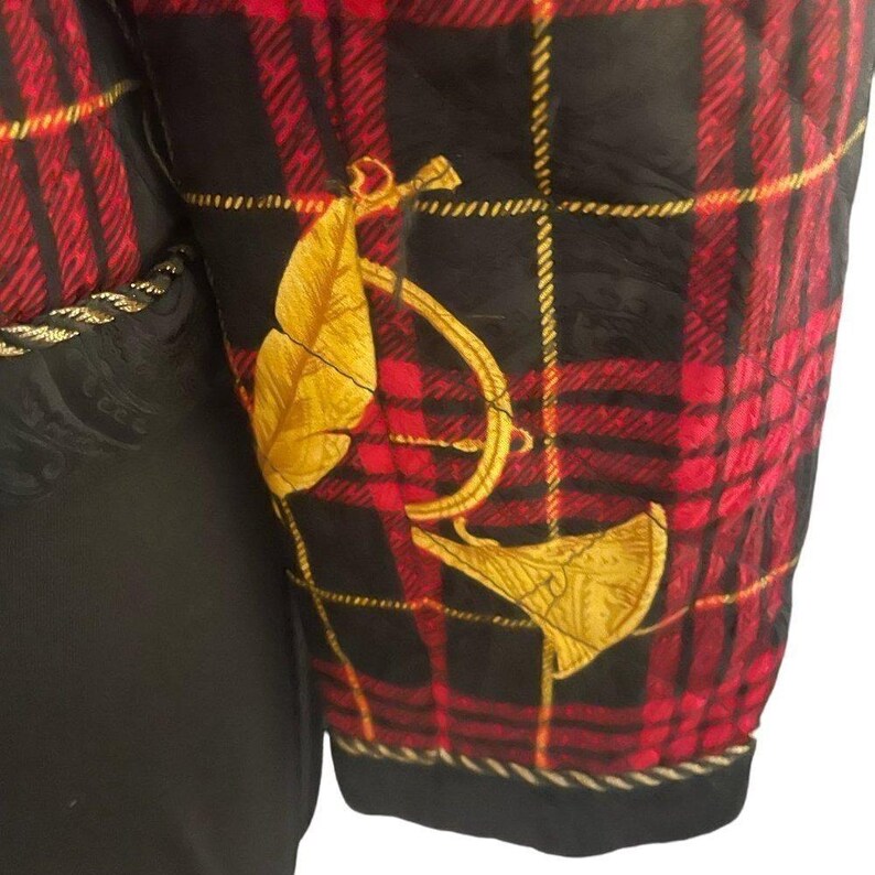 Vintage Adrianna Papell Women's Silk Quilted Plaid Horn Baroque Jacket, Size 10 image 6