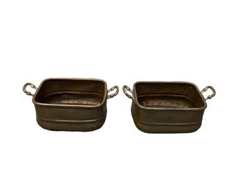 Set of 2 Copper Brass Pots, Double Boiler, Solid Copper Handles