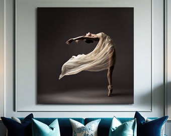 Ballerina Dancing Canvas Wall Art, Silk Dress Modern Design, Ballerina Home Decor, Square Canvas Print Wall Art Picture