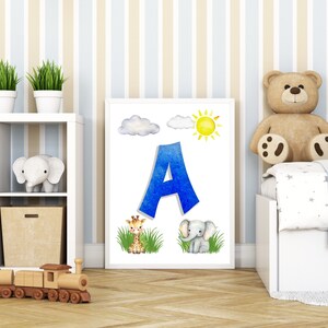 Impresión de guardería de letras iniciales, Impresión personalizada de la habitación del bebé, Impresión digital de la letra del nombre de la habitación del niño, Impresión personalizada de la habitación del niño, Regalo para el bebé