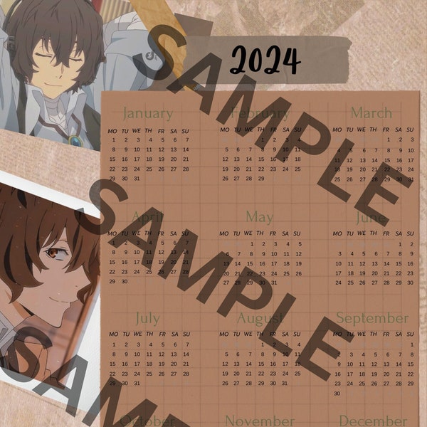 Custom 2024 Anime Calendar (Printable/digital) - Bungo Stray Dogs (Dazai)