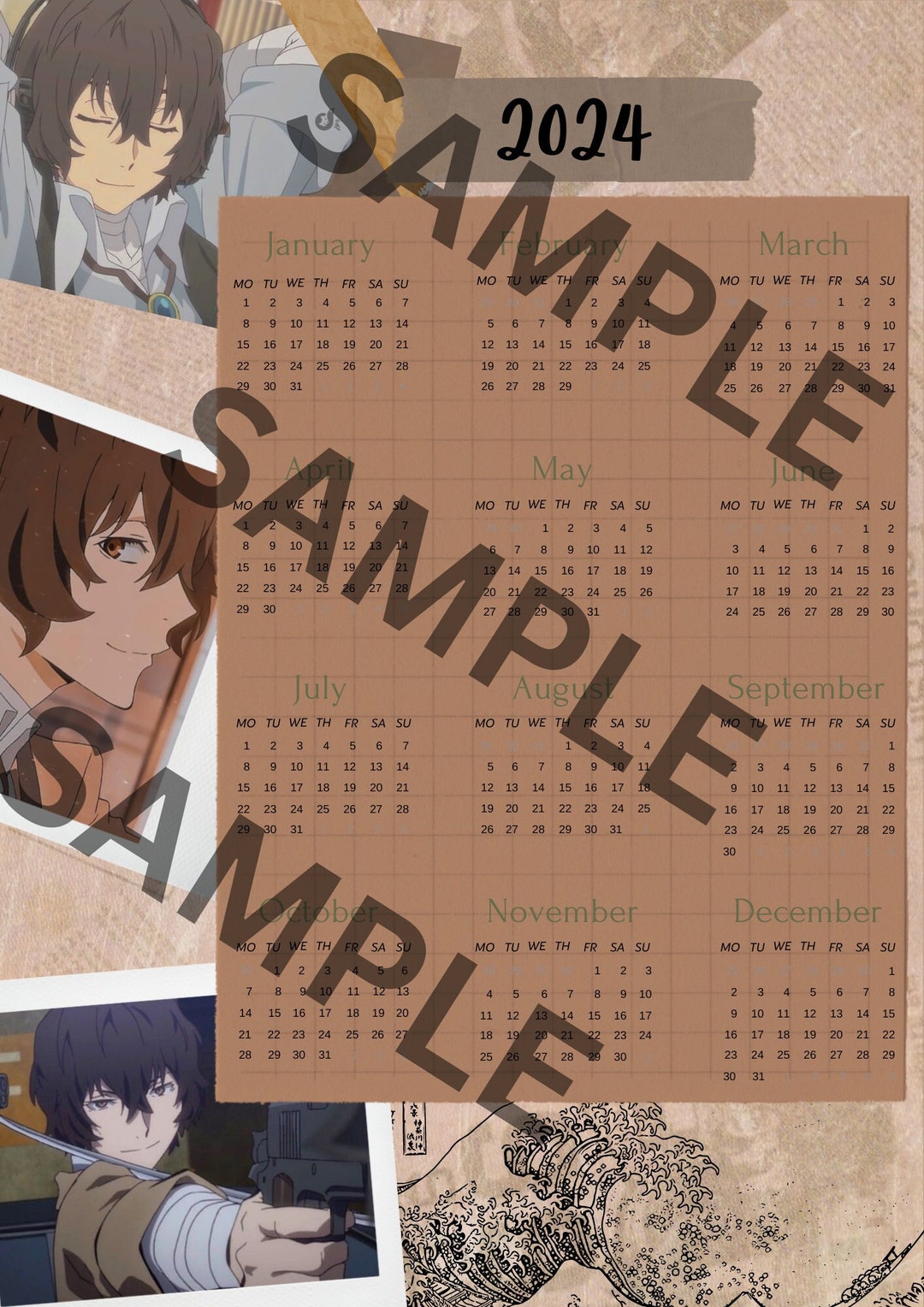 Custom 2024 Anime Calendar printable/digital Bungo Stray Dogs dazai Etsy