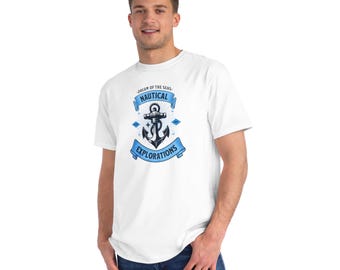 Camiseta con ancla náutica, diseño retro de algodón orgánico