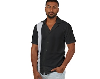Retro Bowling Camp Shirt: Black & White Stripe, Rockabilly Style