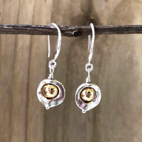 Small Gold & Silver Earrings. 925 Hooks / Brass. Minimalist Boho Chic Bohemian Handmade Earrings Gift